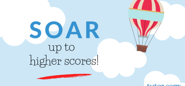 Soar up to higher grades! Tutor.com Image of hot air balloon in sky with clouds