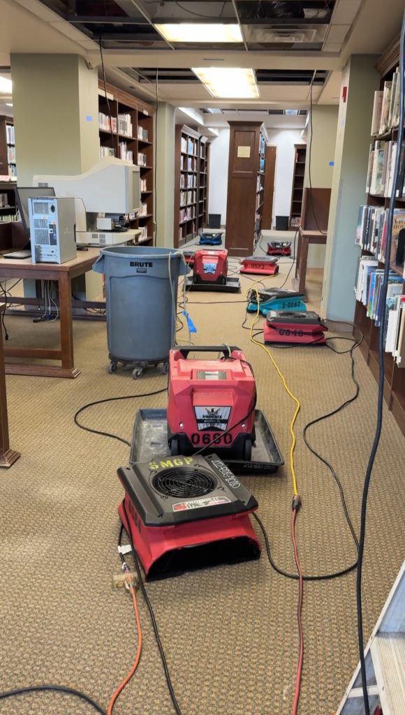 Non-Fiction area with fans and dehumidifiers