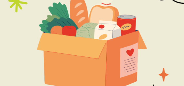 Graphic image of box filled with food pantry items