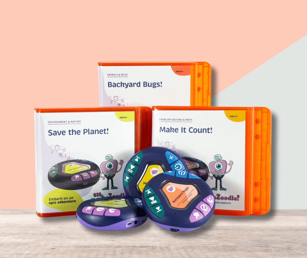 Three WhaZoodle devices in front of three device cases