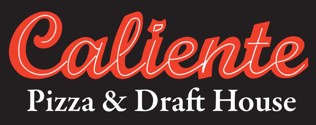 Caliente Pizza & Draft House logo in red and white on black background