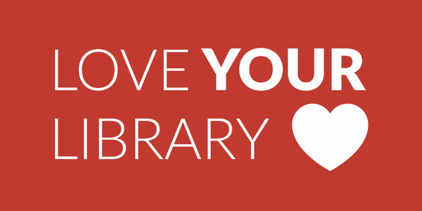 Love Your Library logo in white on red background